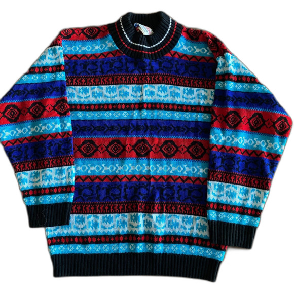 Vintage Glamour-Knit Striped Fair Isle Sweater Adult Medium - Picture 1 of 9